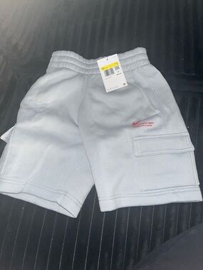 Boy’s Nike Light Gray Cargo Shorts with Red Logo